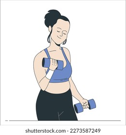 Training Concept. Full Length Portrait Of Confident Fit Young Lady In Sportswear Exercising With Two Dumbbells And Lifting Leg Up, Isolated On Pink Studio Background. Energy And Sports