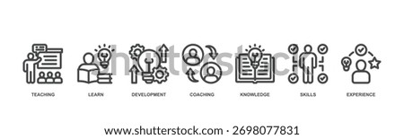 Training concept icon illustration contain teaching, ,learn, development, coaching, knowledge, skills and experience.