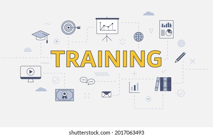 training concept with icon set with big word or text on center