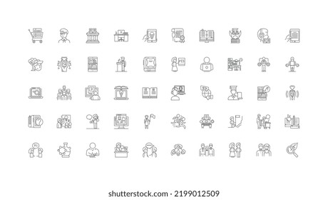 Illustration des Ausbildungskonzepts, Linearsymbole, Zeilensatz, Vektorgrafik-Sammlung