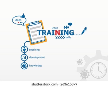 Training concept and notebook. Hand writing Training with blue marker