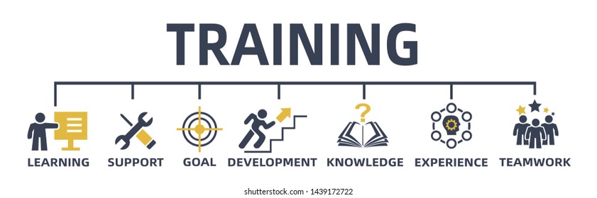 training concept. web banner with icons and keywords