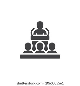 Training conference vector icon. filled flat sign for mobile concept and web design. Speaker conference glyph icon. Symbol, logo illustration. Vector graphics