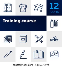 Training course line icon set. Cabin, test, graduation cap. Education concept. Can be used for topics like university, school supplies, college