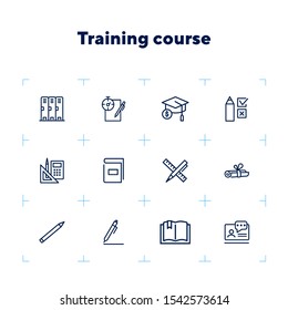 Training course line icon set. Cabin, test, graduation cap. Education concept. Can be used for topics like university, school supplies, college