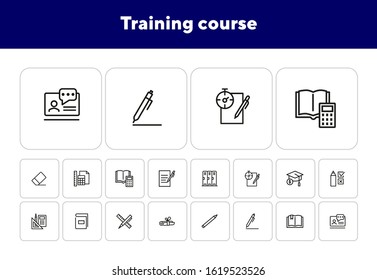 Training course line icon set. Cabin, test, graduation cap. Education concept. Can be used for topics like university, school supplies, college