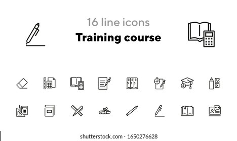 Training course line icon set. Cabin, test, graduation cap. Education concept. Can be used for topics like university, school supplies, college