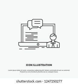 training, course, online, computer, chat Icon. Line vector gray symbol for UI and UX, website or mobile application
