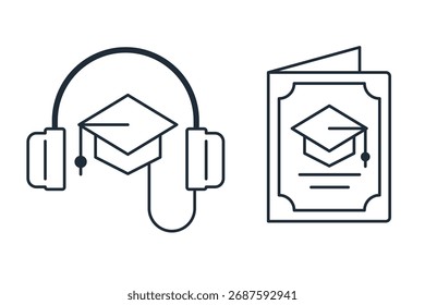 Training course, program. To gain knowledge, specialty.Vector linear icon illustration isolated on white background.