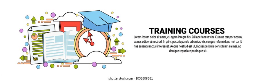 Training Courses Business Education Concept Horizontal Banner With Copy Space Flat Vector Illustration