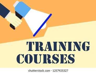 Training courses business notice Hand holding megaphone