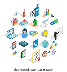 Training courses icons set. Isometric set of 25 training courses vector icons for web isolated on white background Training courses icons set. Isometric set of 25 training courses vector icons for web isolated on white background