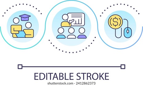 Training courses loop concept icon. Career development. Work presentation. Paid service abstract idea thin line illustration. Isolated outline drawing. Editable stroke