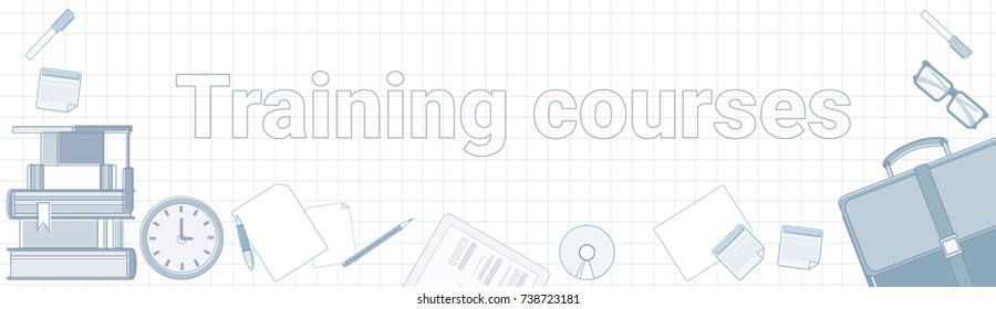 Training Courses Word On Squared Background Horizontal Banner Education Concept Vector Illustration