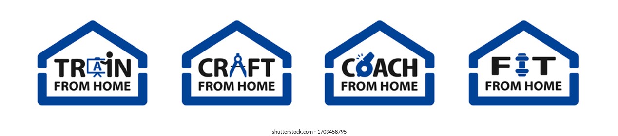 Training, craft, coaching and fit from home icon and logo to use for social distancing. Social distancing icon and logo.