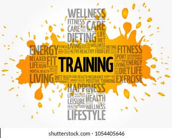 TRAINING cross word cloud collage, health concept background