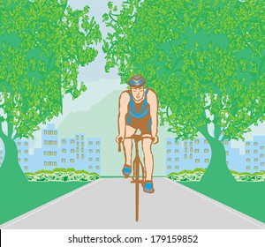 training cyclists in the city park