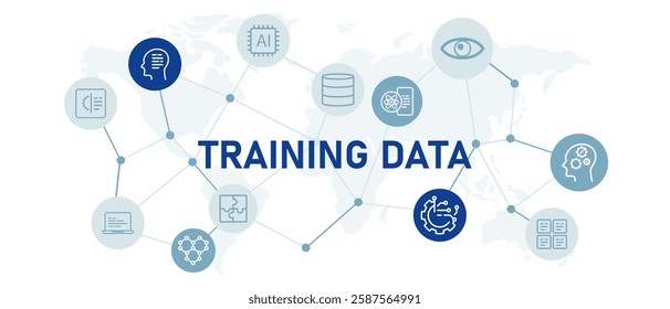 Training data icon set with illustration modern technology datum collection learning smart machine system optimization AI artificial intelligence digital smart machine development design