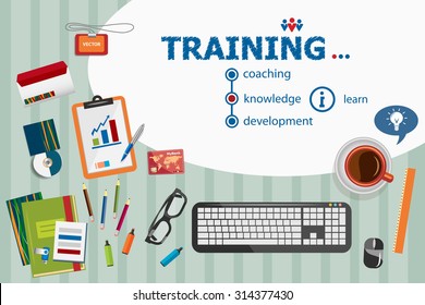 Training design and flat design illustration concepts for business analysis, planning, consulting, team work, project management. Training concepts for web banner and printed materials.