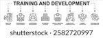 Training And Development banner web icon sheet vector illustration concept with icon of train the trainer, professional development, supevisory management, in company training, manual handling instruc