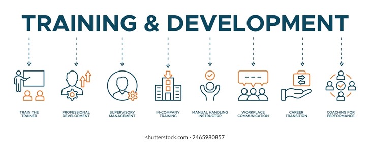 Training and development banner web icon illustration concept for education with icon of coaching, teaching, knowledge, development, learning, experience, and skills