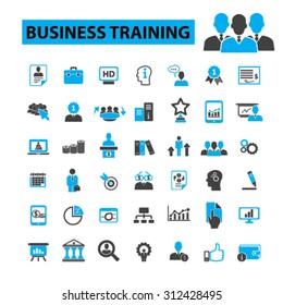 training development, business education, school, ceo, manager, businessman study, marketing case, management, teamwork, lessons, seminar, lecture icons, signs vector concept set