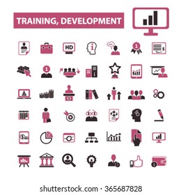 training development, business education, school, ceo, manager, businessman study, marketing case, management, teamwork, lessons, seminar, lecture icons, signs vector concept set