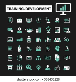 training development, business education, school, ceo, manager, businessman study, marketing case, management, teamwork, lessons, seminar, lecture icons, signs vector concept set