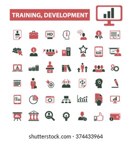 training development, business education, school, ceo, manager, businessman study, marketing case, management, teamwork, lessons, seminar, lecture icons, signs vector concept set
