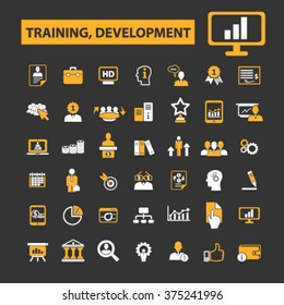 training development, business education, school, ceo, manager, businessman study, marketing case, management, teamwork, lessons, seminar, lecture icons, signs vector concept set
