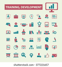 training development, business education, school, ceo, manager, businessman study, marketing case, management, teamwork, lessons, seminar, lecture icons, signs vector concept set
