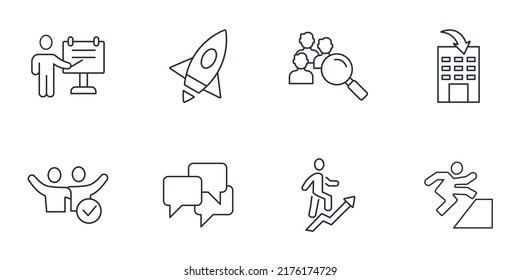 Training and development icons set . Training and development pack symbol vector elements for infographic web