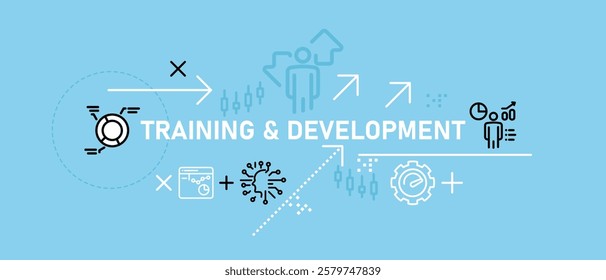 Training and Development train progress self-improvement working process learning performance skill motivation design outline icon collection set