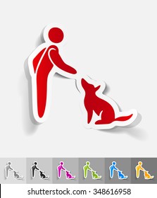 training dogs paper sticker with shadow. Vector illustration