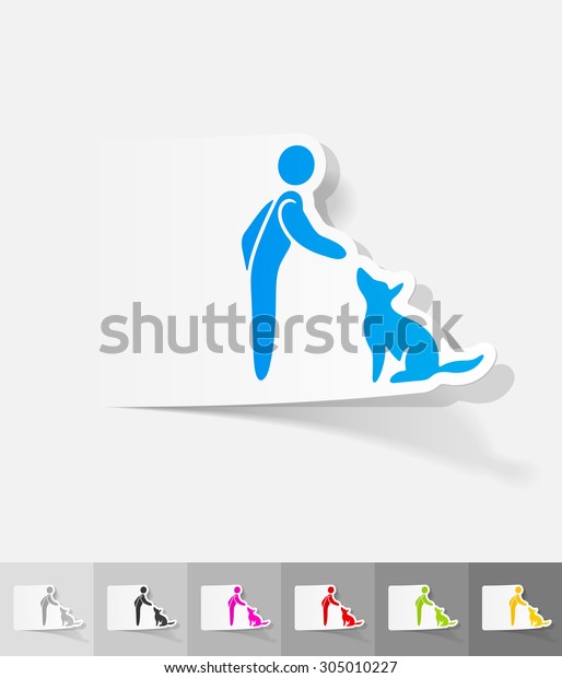 training dogs paper sticker with shadow. Vector illustration
