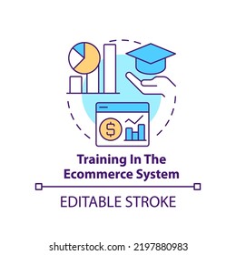 Training in ecommerce system concept icon. Online shop management service abstract idea thin line illustration. Isolated outline drawing. Editable stroke. Arial, Myriad Pro-Bold fonts used