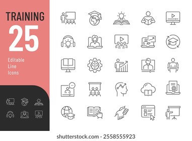 Training Editable Icons set. Vector illustration in modern thin line style of education related icons: internet, coach, learning, group, and more. Pictograms and infographics.