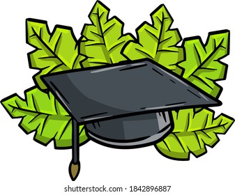 Training and education. Graduation at school. The end of the course. Student cap. Cartoon drawn illustration