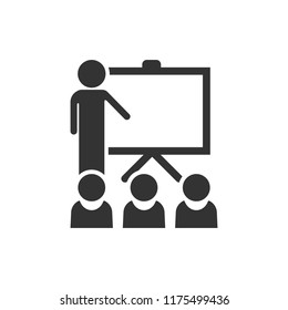 Training education icon in flat style. People seminar vector illustration on white isolated background. School classroom lesson business concept.