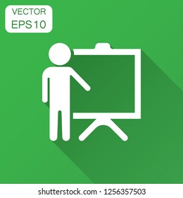 Training education icon in flat style. People seminar vector illustration with long shadow. School classroom lesson business concept.