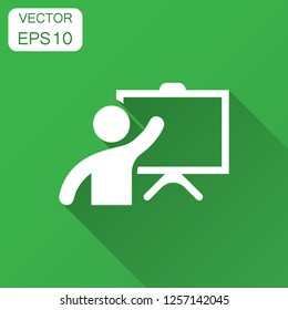 Training education icon in flat style. People seminar vector illustration with long shadow. School classroom lesson business concept.