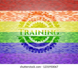 Training emblem on mosaic background with the colors of the LGBT flag