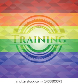 Training emblem on mosaic background with the colors of the LGBT flag