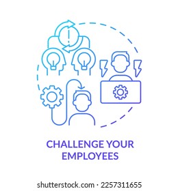 Training employees blue gradient concept icon. Push out of comfort zone. Boost professional development abstract idea thin line illustration. Isolated outline drawing. Myriad Pro-Bold font used