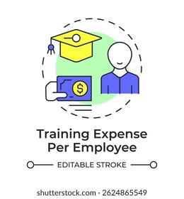 Training expense per employee multi color concept icon. Company costs for staff development. Hiring metric. Round shape line illustration. Abstract idea. Graphic design. Easy to use blog post