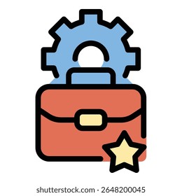 Ilustração de estilo de linha plana de ícone de experiência de treinamento representando aprendizagem prática e aplicação de habilidades, adequado para desenvolvimento profissional, coaching e projetos educacionais