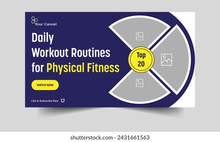 Training for fitness exercises with a vector eps 10 file type, an editable video cover banner, and an editable video thumbnail banner design
