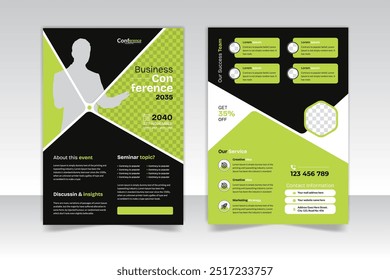 Diseño de Plantilla de volante de entrenamiento y diseño de Plantilla de conferencia a4 con diseño de 2 páginas