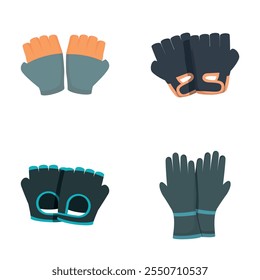 Conjunto de iconos de guantes de entrenamiento Vector de dibujos animados. Guante con y sin dedos. Equipamiento deportivo