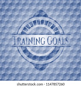 Training Goals blue emblem or badge with abstract geometric polygonal pattern background.